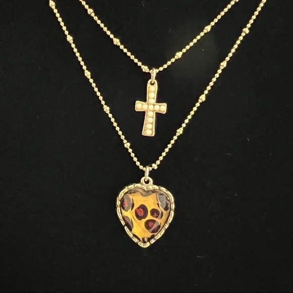 Betsey Johnson leopard heart and cross nec… - Picture 3 of 11